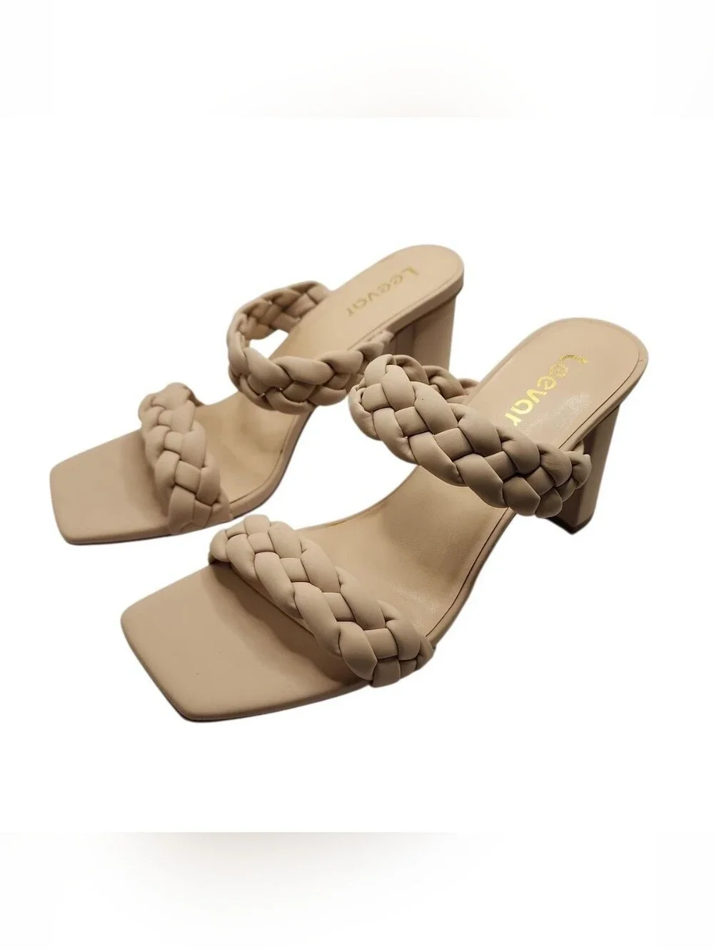Leevar Cream Braided Block Heel Sandal Pumps